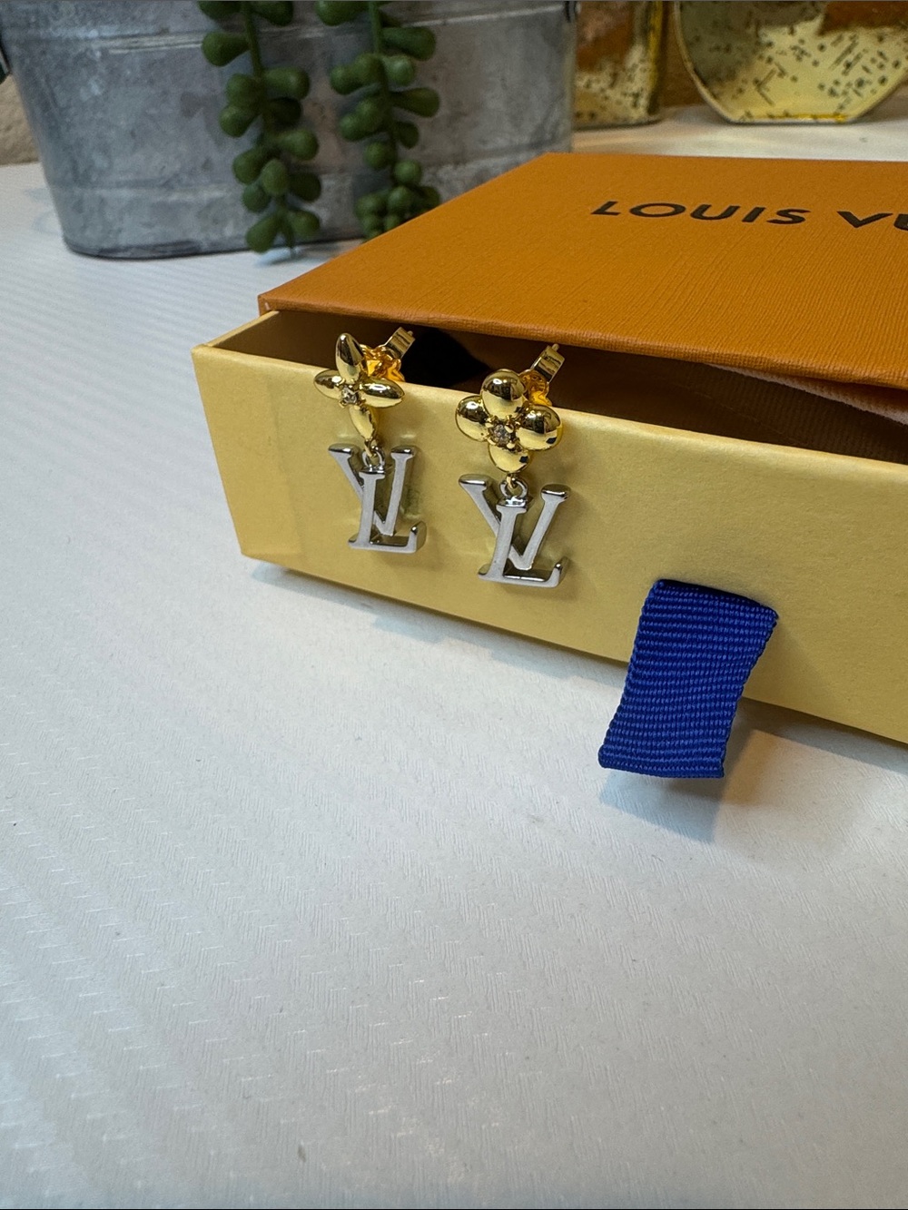 Louis Vuitton Gold & Silver LV Drop Earrings